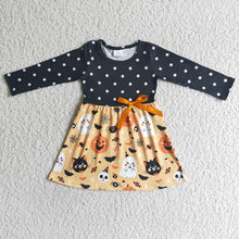 Load image into Gallery viewer, Baby girls bow ghost Halloween black dresses
