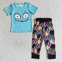 Load image into Gallery viewer, Halloween baby blue boys face black pants clothes sets
