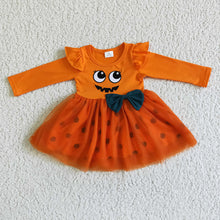 Load image into Gallery viewer, Baby girls Halloween face orange tutu dresses
