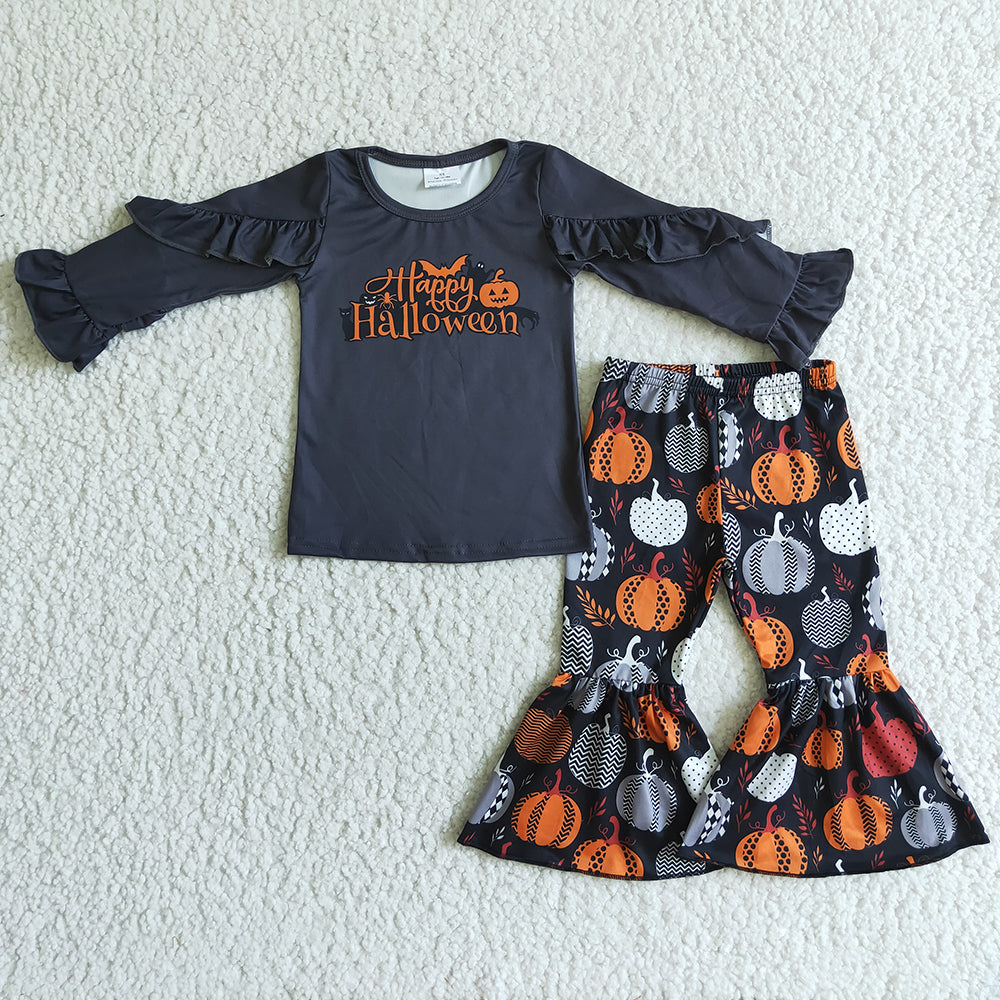 Baby Girls Happy Halloween bell bottom pants clothes sets