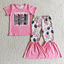 Load image into Gallery viewer, Baby Girls Happy New Year Pink Balloon Bell Pants Sets
