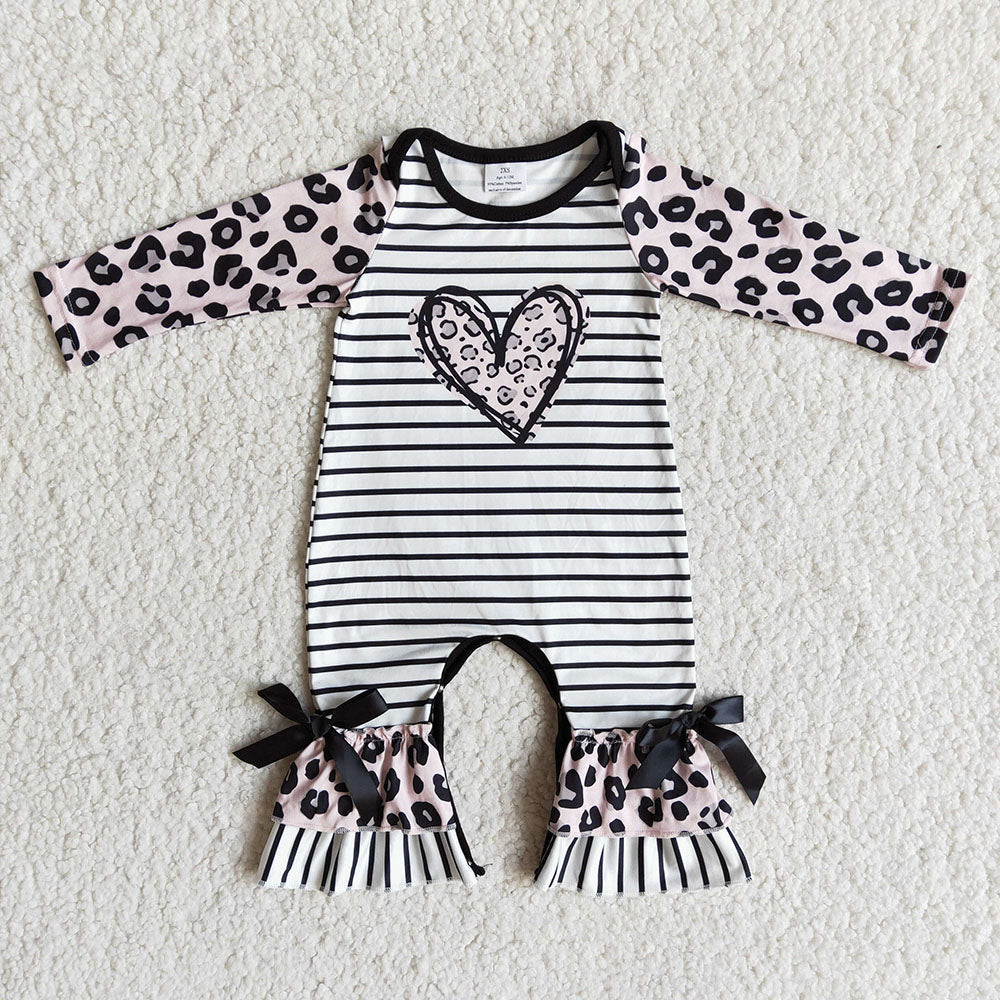 Baby girls heart stripe ruffle Valentines rompers