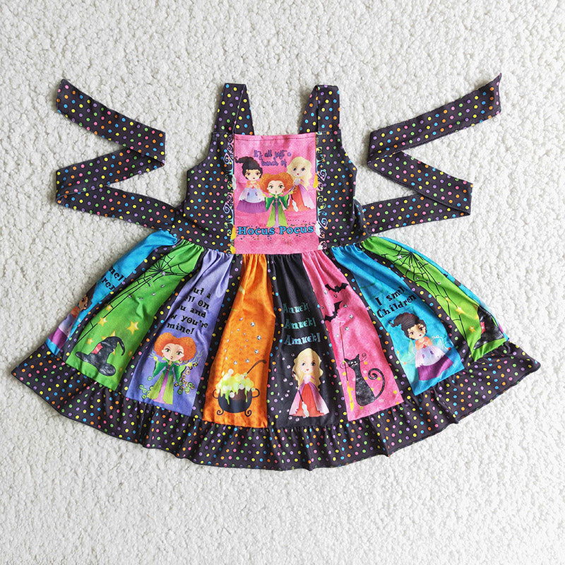 Baby girls Halloween Twirl Witch patchwork twirl dresses