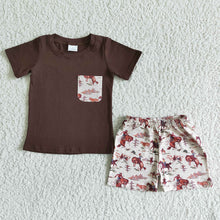 Load image into Gallery viewer, baby boys horse western pocket summer shorts sets
