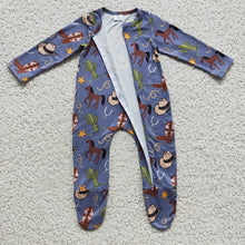 Load image into Gallery viewer, Baby boys western horse zip rompers
