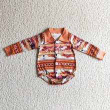 Load image into Gallery viewer, Baby Boys Western horse western long sleeve rompers
