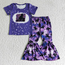 Load image into Gallery viewer, Baby girls purple western horse bell pants clothes sets
