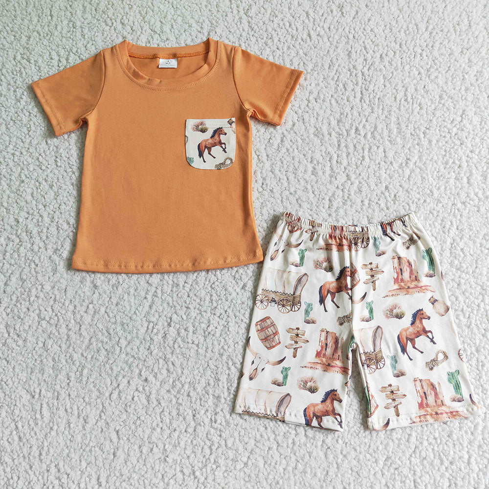 Baby boy western pocket shorts sets