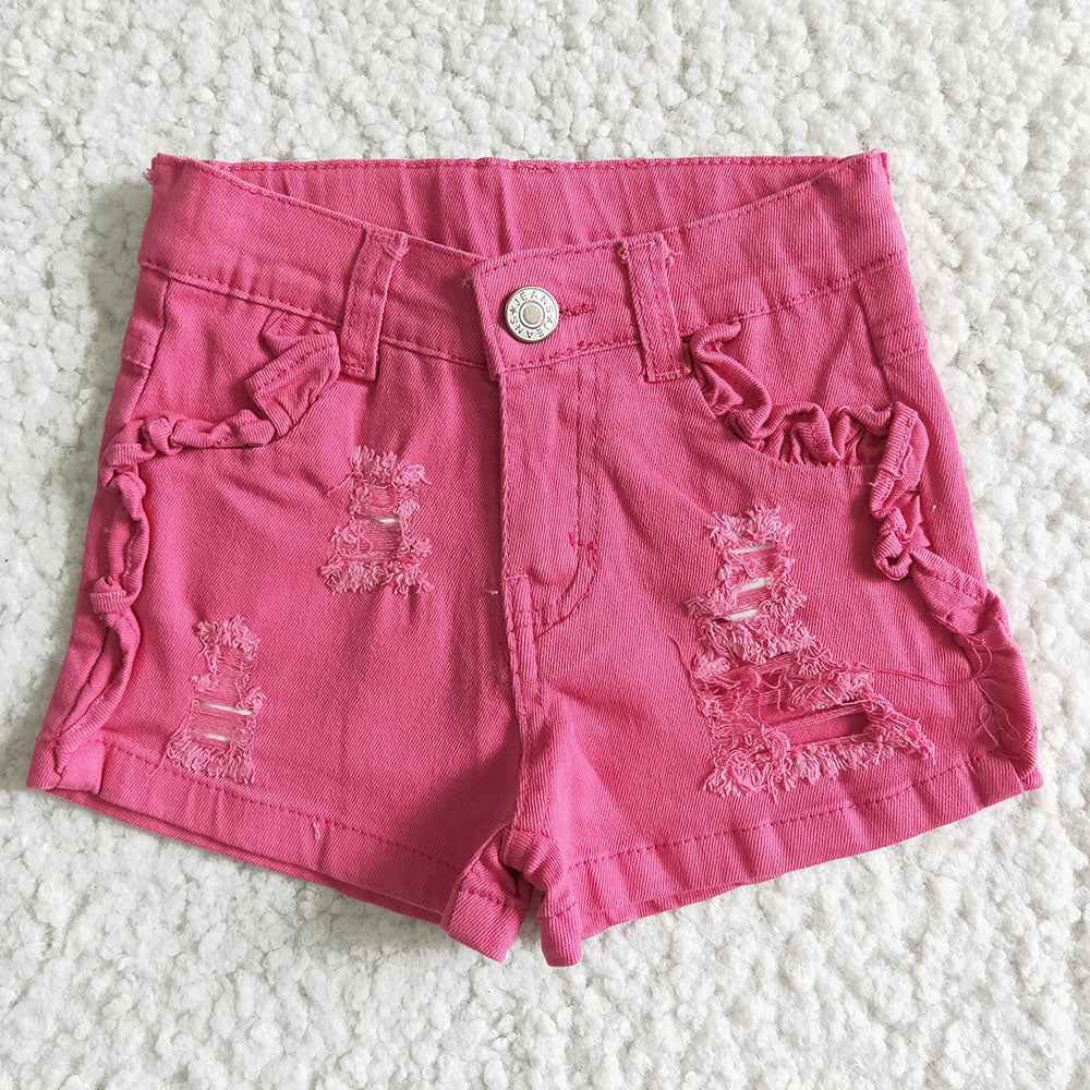 Baby Girls hotpink ruffle denim summer shorts
