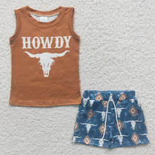 Load image into Gallery viewer, Baby Boys Sleeveless Tee Shirt Howdy Shorts Western Clothes Sets
