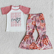 Load image into Gallery viewer, Baby Girls pink howdy western cowboy bell pants sets

