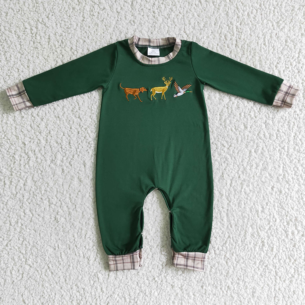 Baby boys duck deer dog hunting fall rompers