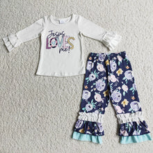 Load image into Gallery viewer, Baby Children Jesus Love Me floral pants fall outfits
