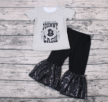 Load image into Gallery viewer, black gita baby girls sequin pants clothes set

