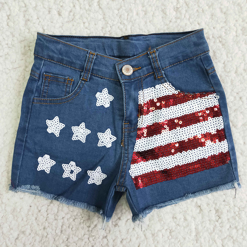 Baby Girls 4th of july sequin denim shorts