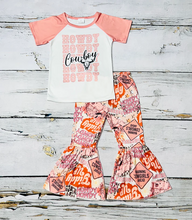 Load image into Gallery viewer, Baby Girls pink howdy western cowboy bell pants sets
