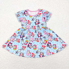 Load image into Gallery viewer, Baby Girls Blue Dogs Short Sleeve Knee Length Dresses

