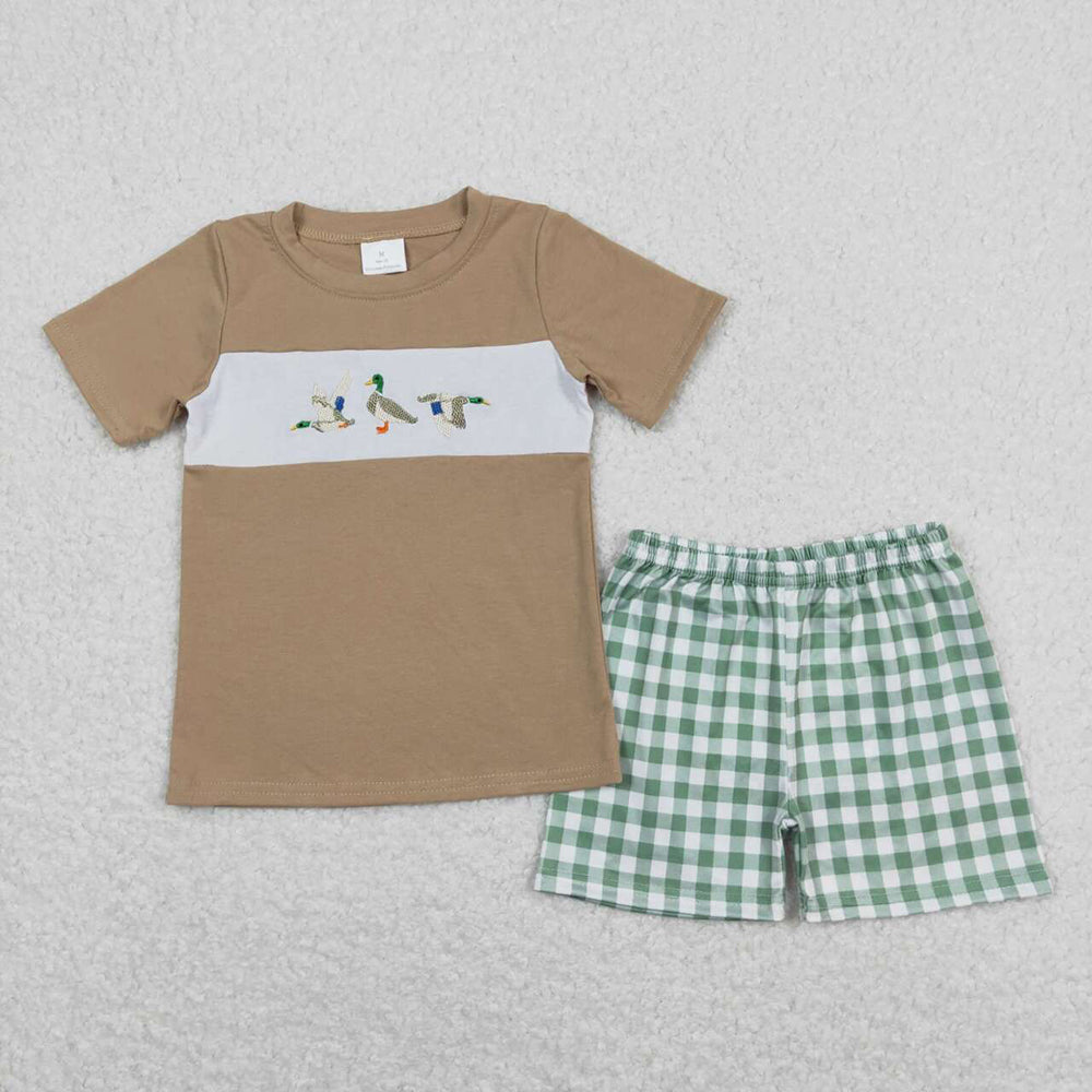 Baby Boys Ducks Shirt Green Checkered Shorts Outfits Clothes Sets