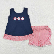 Load image into Gallery viewer, Baby Girls Baseball Sleeveless Tunic Tops Ruffle Shorts Outfits Clothes Sets
