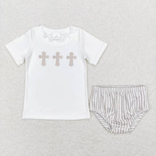 Load image into Gallery viewer, Baby Boys Easter Cross White Shirt Tee Bummies Clothes Sets

