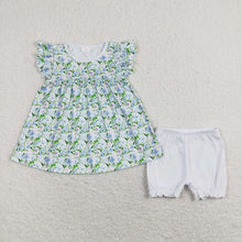 Load image into Gallery viewer, Baby Girls Blue Berry Flutter Sleeve Top Shorts Clothes Sets
