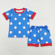 Load image into Gallery viewer, Baby Boys Blue Baseball Tee Tops Shorts Pajamas Clothing Sets

