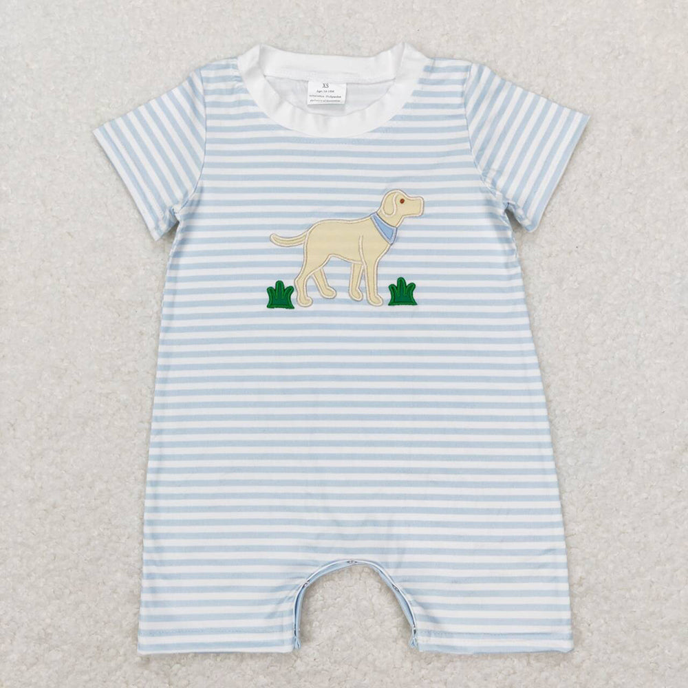 Baby Boys Stripes Dog Short Sleeve Rompers
