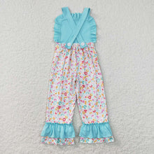 Load image into Gallery viewer, Baby Girls Blue Leopard Straps Ruffle Pants Jumpsuits
