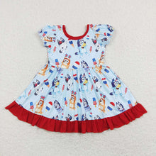 Load image into Gallery viewer, Baby Girls 4th Of July Dogs Red Ruffle Knee Length Dresses
