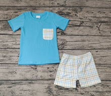 Load image into Gallery viewer, Baby Boys Easter Green Checkered Pocket Tee Shorts Clothes Sets
