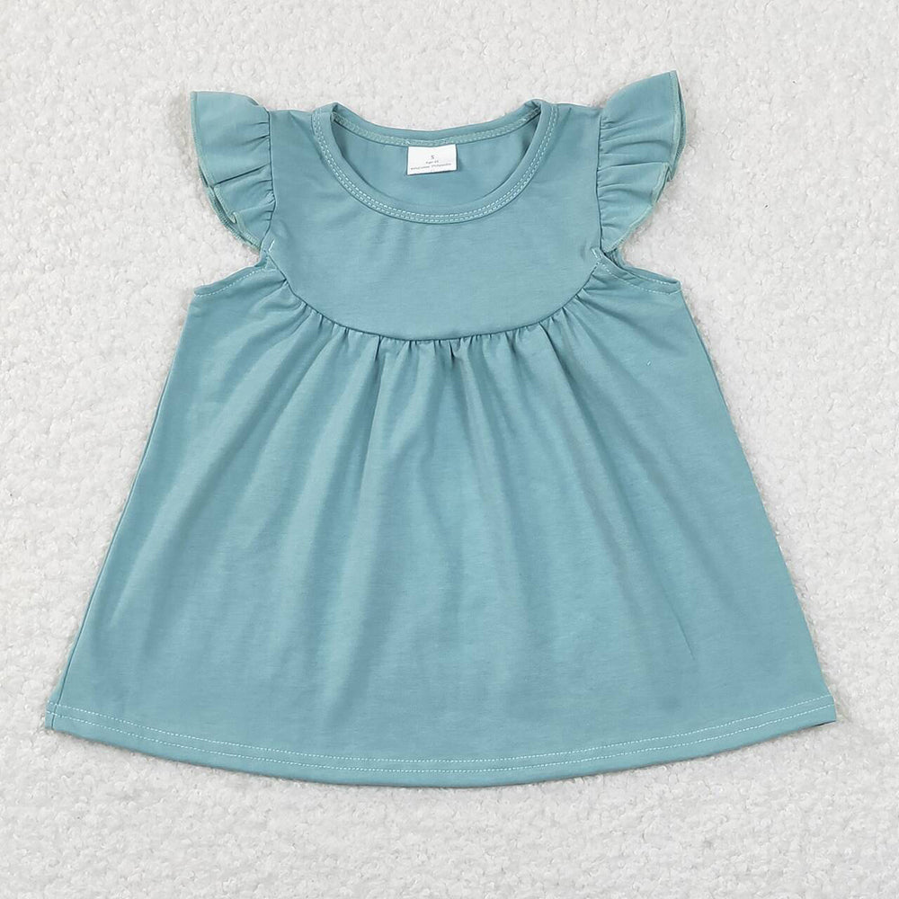 Baby Girls Blue Cotton Flutter Sleeve Tunic Tops