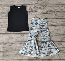 Load image into Gallery viewer, Baby Girls Black Sleeveless Top Camo Bell Pants Clothes Sets
