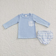 Load image into Gallery viewer, Baby Boys Spring Blue Top Checkered Bummie Sets
