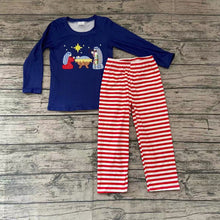 Load image into Gallery viewer, Boys Christmas nativity navy  pants sets
