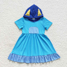 Load image into Gallery viewer, Baby Girls Blue Dog Cats Ears Hoodie Dresses
