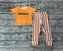 Load image into Gallery viewer, Baby Boys Orange Thankful Tee Thanksgiving Shirt Stripes Pants Clothes Sets
