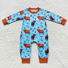 Load image into Gallery viewer, Baby Boys Highland Cow Western Long Sleeve Rompers
