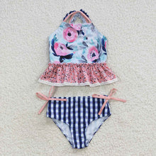 Load image into Gallery viewer, Baby Girls Blue Flowers Top Floral 2 pieces Swimsuits
