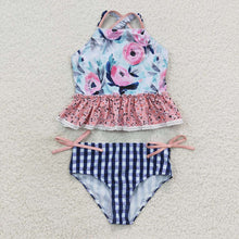 Load image into Gallery viewer, Baby Girls Blue Flowers Top Floral 2 pieces Swimsuits
