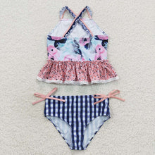 Load image into Gallery viewer, Baby Girls Blue Flowers Top Floral 2 pieces Swimsuits
