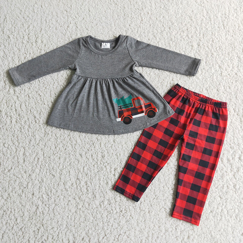 Girls plaid tractor set