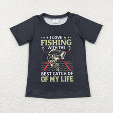 Load image into Gallery viewer, Baby Boys Love Fishing Black Short Sleeve Tee Shirts Tops

