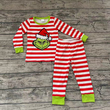 Load image into Gallery viewer, Boys Christmas stripe ruffle pajamas
