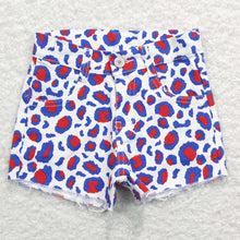 Load image into Gallery viewer, Baby Girls 4th Of July Red Blue Leopard Denim Shorts
