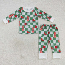 Load image into Gallery viewer, Baby Boys Christmas Green Checkered Smile 2pcs Pajamas Clothes Sets
