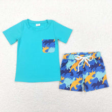 Load image into Gallery viewer, Baby Boys Pocket Tee Shirts Dinosaurs Summer Shorts Clothes Sets
