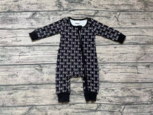 Load image into Gallery viewer, Baby Girls Black Words Rad Long Sleeve Zip Rompers
