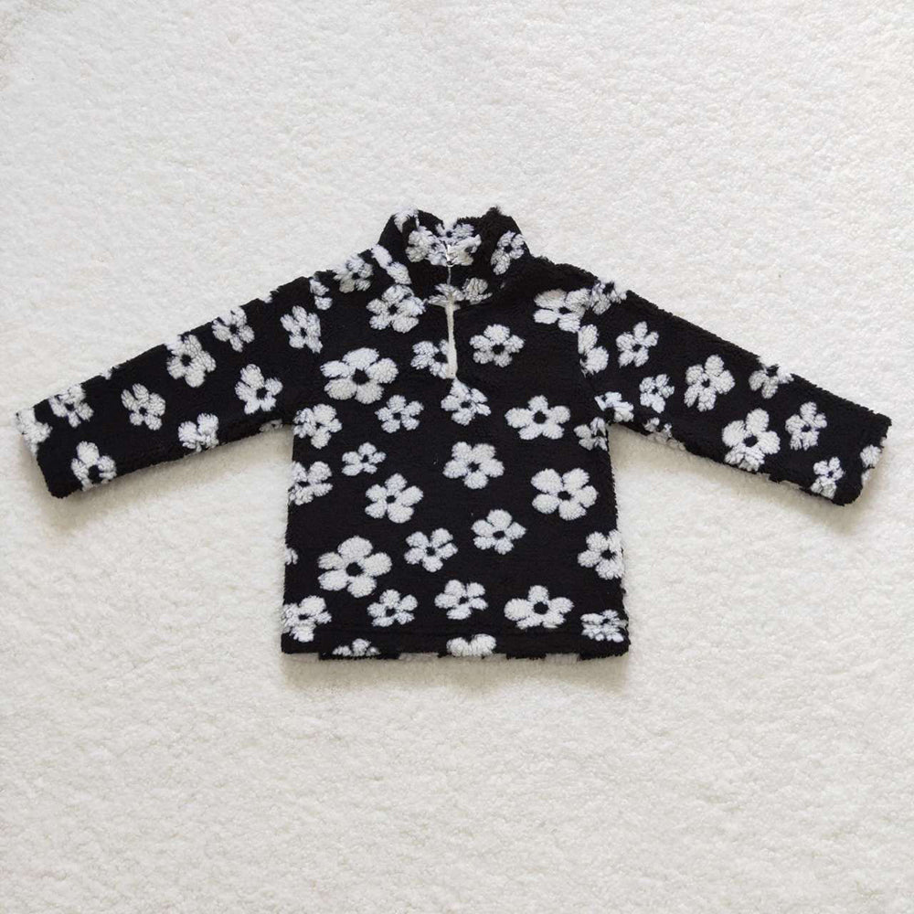 Baby Girls Black White Flowers Thick Pullovers Tops