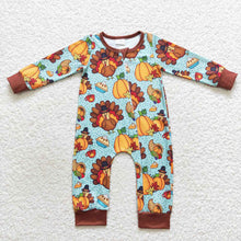 Load image into Gallery viewer, Baby Boys Thanksgiving Turkey Zip Long Sleeve Rompers
