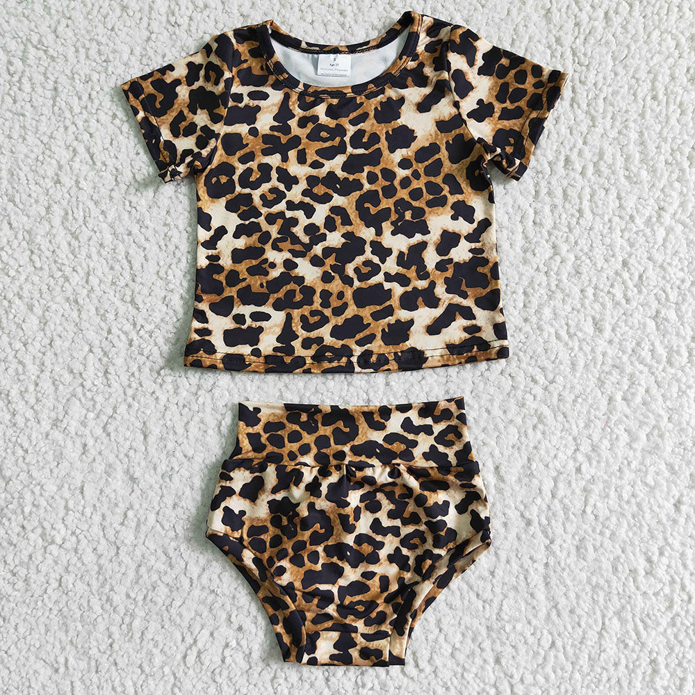 Baby girls summer leopard bummie sets